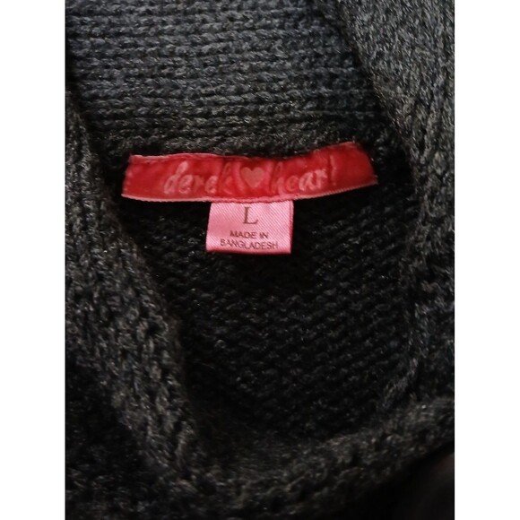 Y2K Grunge Derek Heart Cropped Knit Button Shawl Cardigan Sweater Gray L - Picture 6 of 7